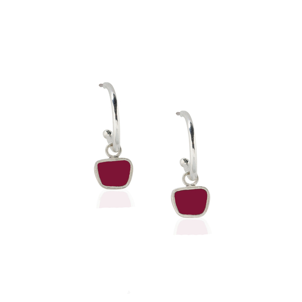 Geometry-Hoops earrings with enamel & charms trapezoid - κρίκοι, μικρά, ασήμι