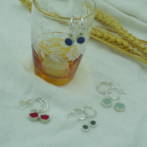 Geometry-Hoops earrings with enamel & charms trapezoid - κρίκοι, μικρά, ασήμι - 3