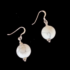 Κρεμαστά σκουλαρίκια με λευκό χαολίτη - ασήμι, ημιπολύτιμες πέτρες, κρεμαστά - 3