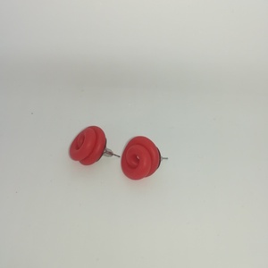 Μικρά σκουλαρίκια κόμποι φτιαγμένα από πηλό σε κόκκινο χρώμα - πηλός, καρφωτά, μικρά - 2