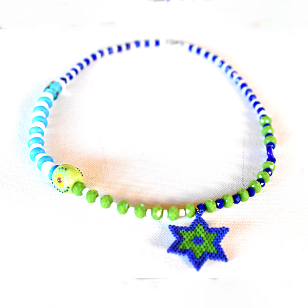 Κοντό κολιέ σε μπλε και πράσινο με αστέρι απο χάντρες Miyuki delica - ημιπολύτιμες πέτρες, χάντρες, miyuki delica, κοντά, boho, seed beads, candy
