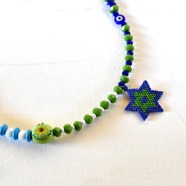 Κοντό κολιέ σε μπλε και πράσινο με αστέρι απο χάντρες Miyuki delica - ημιπολύτιμες πέτρες, χάντρες, miyuki delica, κοντά, boho, seed beads, candy - 2