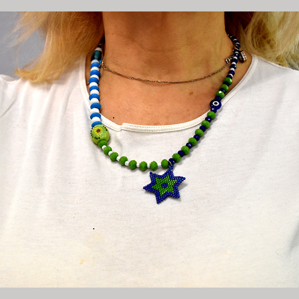 Κοντό κολιέ σε μπλε και πράσινο με αστέρι απο χάντρες Miyuki delica - ημιπολύτιμες πέτρες, χάντρες, miyuki delica, κοντά, boho, seed beads, candy - 4