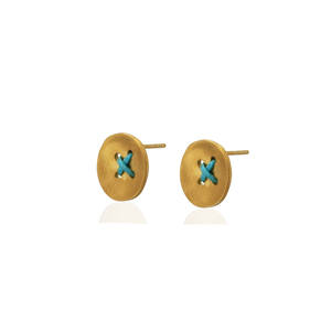 "Clasp" Ασημένια σκουλαρίκια σε σχήμα κουμπιού με κηροκλωστή, επίχυσα - ασήμι, επιχρυσωμένα, καρφωτά, μικρά