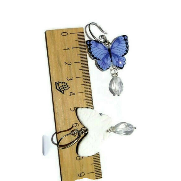 Σκουλαρίκια Κρεμαστά Γυναικεία Χειροποίητα απο πολυμερικο πηλο σε σχήμα πεταλούδας με Υγρό Γυαλί+Γαντζάκι Ατσάλινο - γυαλί, πηλός, μικρά, ατσάλι, κρεμαστά - 2