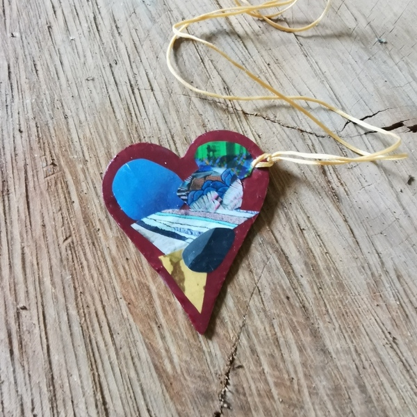 Κολιέ "χρωματιστή καρδιά" / necklace - αλπακάς, καρδιά, ντεκουπάζ, μακριά, φθηνά - 2