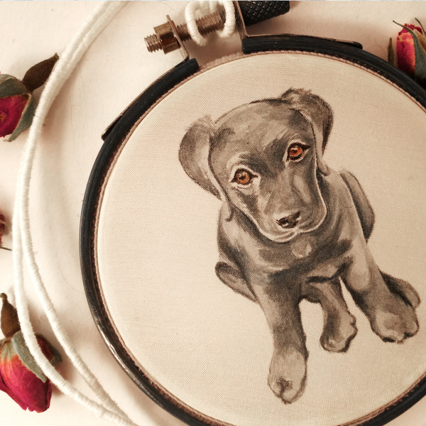 Κολιέ με φυσικό μετάξι ζωγραφισμένο στο χέρι , σκύλος 1. - ύφασμα, ζωγραφισμένα στο χέρι, μακριά, μεγάλα, 100% φυσικό - 3