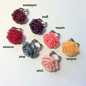 Δαχτυλίδι "Τριαντάφυλλο" από ρητίνη βαμμένη σε 7 χρώματα - τριαντάφυλλο, λουλούδι, μεγάλα, αυξομειούμενα, φθηνά - 5