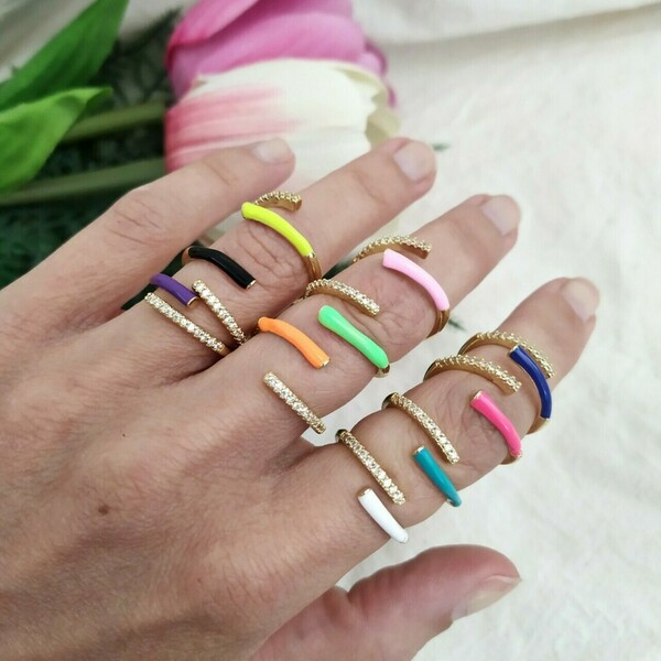 Δαχτυλίδια χρωματιστά με ζιργκόν - χρωματιστό, επιχρυσωμένα, ορείχαλκος, βεράκια, αυξομειούμενα - 5