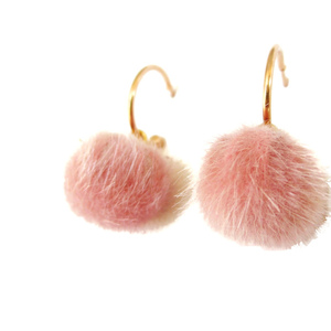 Σκουλαρίκια "Cute Pink Ball" 16mm ροζ - pom pom, κρίκοι, μικρά - 3