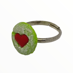Χειροποίητο Δαχτυλίδι πράσινο μπισκοτάκι καρδιά,κοσμήματα απομίμησης γλυκών, χειροποίητα κοσμήματα μινιατούρες πολυμερικού πηλού Mimitopia - πηλός, boho, γλυκά, αυξομειούμενα