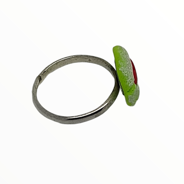Χειροποίητο Δαχτυλίδι πράσινο μπισκοτάκι καρδιά,κοσμήματα απομίμησης γλυκών, χειροποίητα κοσμήματα μινιατούρες πολυμερικού πηλού Mimitopia - πηλός, boho, γλυκά, αυξομειούμενα - 2
