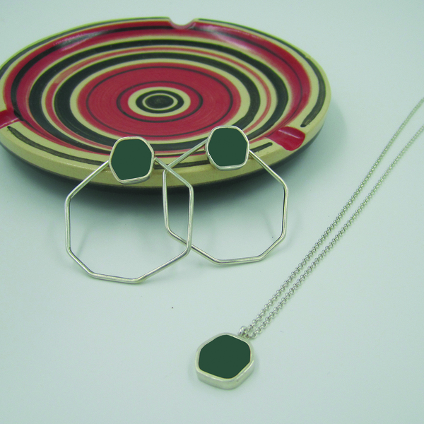 Geometry-Silver necklace polygon with ename - charms, κοντά, ασήμι 925 - 3