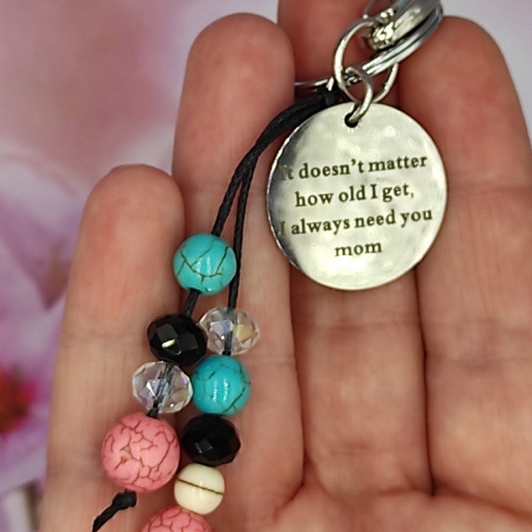 Μπρελόκ μεταλλικό ασημί για τη μαμά, με μήνυμα, χαολίτες και κρυσταλλάκια - δώρο, μπρελόκ, μαμά, μαμά και κόρη - 2