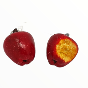 Σκουλαρίκια Kόκκινα μήλα το ένα δαγκομένο (Αpple earrings) ,χειροποίητα κοσμήματα φρούτων και απομίμησης φαγητού από πολυμερικό πηλό Mimitopia - πηλός, χειροποίητα, γάντζος, φρούτα, φαγητό - 5
