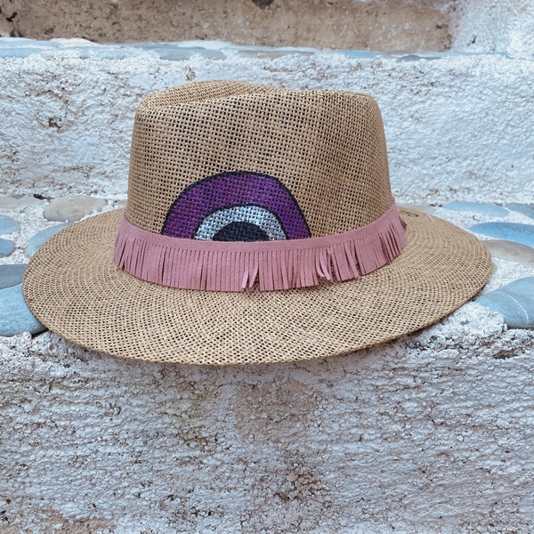 Ψάθινο καπέλο - Crazy Roxy - απαραίτητα καλοκαιρινά αξεσουάρ, boho, αξεσουάρ παραλίας, ψάθινα - 4