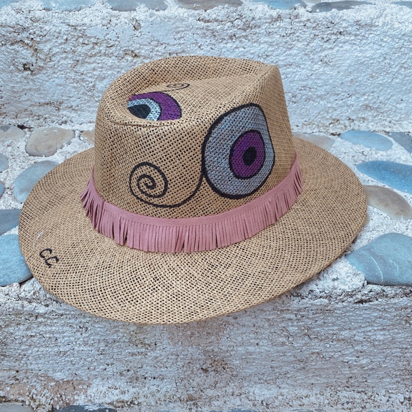 Ψάθινο καπέλο - Crazy Roxy - απαραίτητα καλοκαιρινά αξεσουάρ, boho, αξεσουάρ παραλίας, ψάθινα - 5