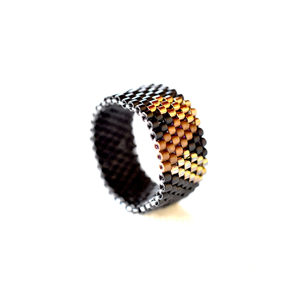 Mαυρο δαχτυλίδι Miyuki delica με γραμμικό σχέδιο - χάντρες, miyuki delica, σταθερά, μεγάλα, δώρα για γυναίκες - 3
