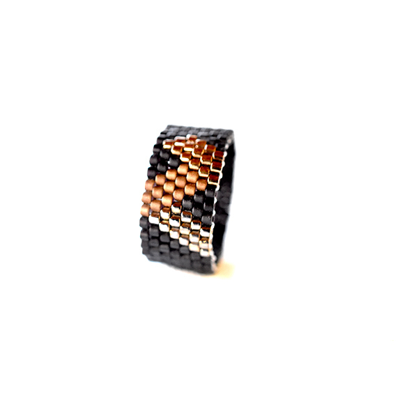 Mαυρο δαχτυλίδι Miyuki delica με γραμμικό σχέδιο - χάντρες, miyuki delica, σταθερά, μεγάλα, δώρα για γυναίκες - 5