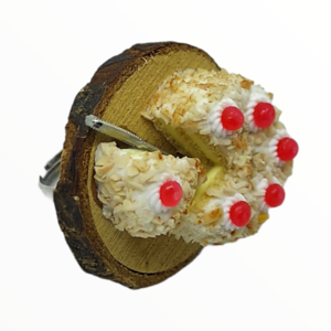 Χειροποίητο Δαχτυλίδι τούρτα almond σε ξύλινο κορμό,κοσμήματα απομίμησης γλυκών, χειροποίητα κοσμήματα μινιατούρες πολυμερικού πηλού Mimitopia - πηλός, boho, φαγητό, αυξομειούμενα - 4