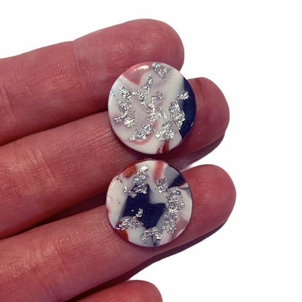 Καρφωτά σκουλαρίκια από πολυμερή πηλό / “Marble Bottons” - πηλός, καρφωτά, μικρά, faux bijoux, φθηνά - 3