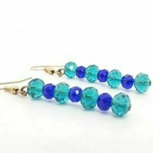σκουλαρίκια με πολυεδρικά κρυσταλλάκια μπλε - χάντρες, κρεμαστά