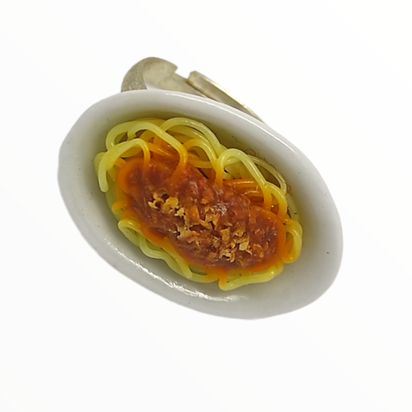 Χειροποίητο Δαχτυλίδι μακαρόνια spaghetti με κιμά,κοσμήματα απομίμησης φαγητού, χειροποίητα κοσμήματα μινιατούρες πολυμερικού πηλού Mimitopia - πηλός, boho, φαγητό, αυξομειούμενα - 4