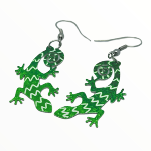 Σκουλαρίκια σαυράκι geko πράσινα βαμμένα με Σμάλτο , χειροποίητα κοσμήματα σμάλτου mimitopia - σμάλτος, ατσάλι, boho, κρεμαστά - 2