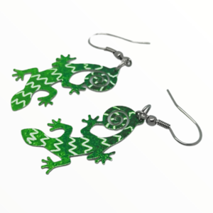 Σκουλαρίκια σαυράκι geko πράσινα βαμμένα με Σμάλτο , χειροποίητα κοσμήματα σμάλτου mimitopia - σμάλτος, ατσάλι, boho, κρεμαστά - 4