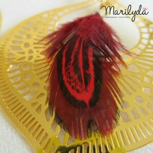 Σκουλαρίκια Filigree Feather κόκκινο φτερό 60mm - επιχρυσωμένα, ορείχαλκος, φτερό, boho, κρεμαστά - 2