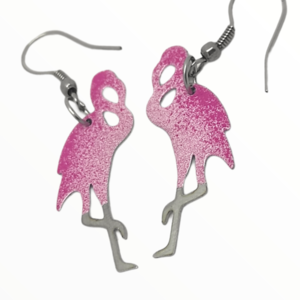 Σκουλαρίκια φλαμίγκο βαμμένα με Σμάλτο, χειροποίητα κοσμήματα σμάλτου mimitopia - σμάλτος, ατσάλι, boho, flamingos, κρεμαστά - 2