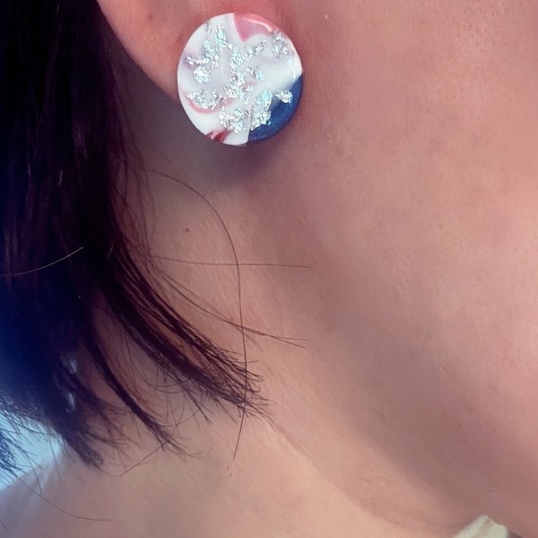 Καρφωτά σκουλαρίκια από πολυμερή πηλό / “Marble Bottons” - πηλός, καρφωτά, μικρά, faux bijoux, φθηνά - 4
