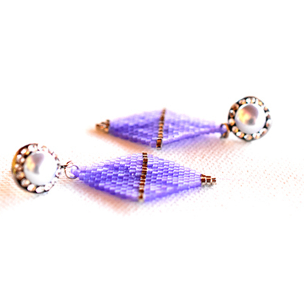 Σκουλαρίκια ρόμβος με χάντρες Miyuki delica σε μωβ χρώμα - ορείχαλκος, miyuki delica, boho, κρεμαστά, faux bijoux - 5