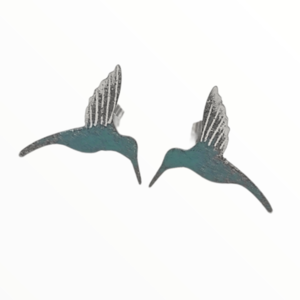 Σκουλαρίκια καρφωτά πουλάκια humming bird βαμμένα με Σμάλτο, χειροποίητα κοσμήματα mimitopia - σμάλτος, πουλάκια, καρφωτά, ατσάλι, boho - 2