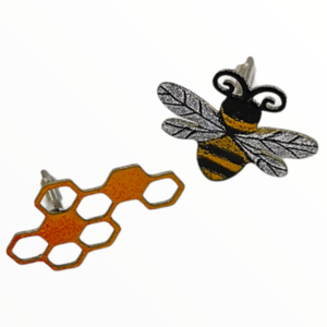 Σκουλαρίκια μέλισσα με κερήθρα βαμμένα με Σμάλτο, χειροποίητα κοσμήματα mimitopia - σμάλτος, καρφωτά, ατσάλι, boho - 2