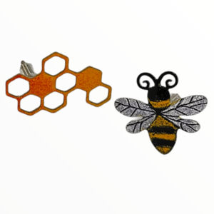 Σκουλαρίκια μέλισσα με κερήθρα βαμμένα με Σμάλτο, χειροποίητα κοσμήματα mimitopia - σμάλτος, καρφωτά, ατσάλι, boho - 3
