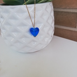Κολιέ ατσάλινο με καρδιά murano μπλε - charms, καρδιά, μακριά, ατσάλι - 3