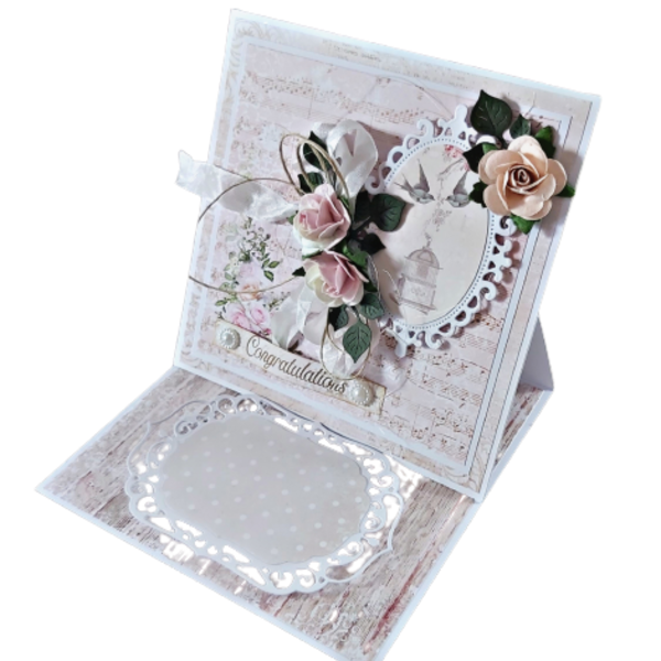 Ευχετήρια κάρτα γάμου stand up - τριαντάφυλλο, γάμος, κάρτα ευχών