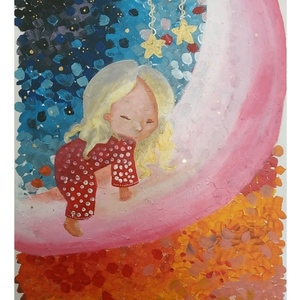 Κορίτσι στο φεγγάρι που κοιμάται - πίνακες & κάδρα, πίνακες ζωγραφικής