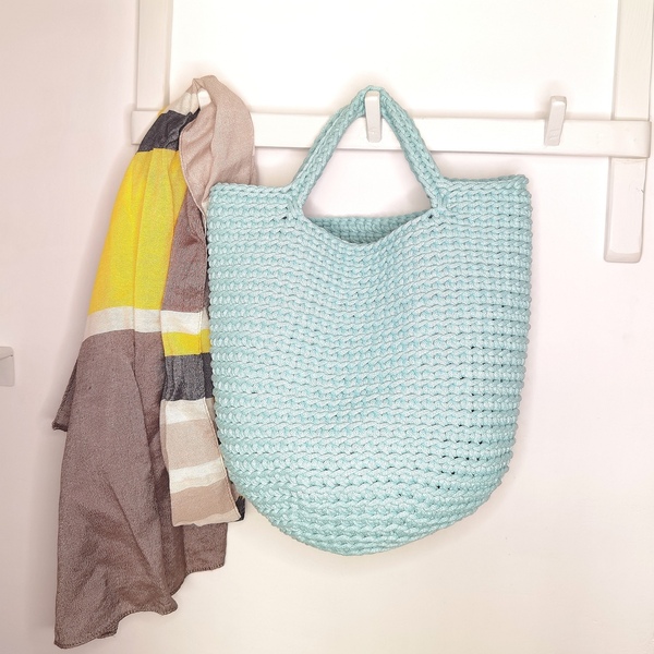 Πρωινή πλεκτή τσάντα tote, στο χρώμα της μέντας - ώμου, all day, χειρός, tote, πλεκτές τσάντες - 2
