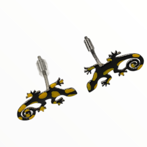 Σκουλαρίκια καρφωτά σαυράκια κιτρινόμαυρα geko βαμμένα με Σμάλτο, χειροποίητα κοσμήματα mimitopia - σμάλτος, καρφωτά, ατσάλι, boho - 2