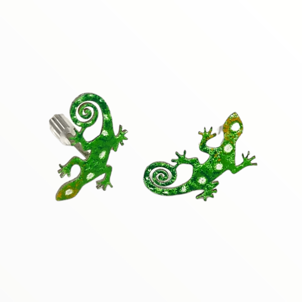 Σκουλαρίκια καρφωτά σαυράκια πράσινα geko βαμμένα με Σμάλτο, χειροποίητα κοσμήματα mimitopia - σμάλτος, καρφωτά, ατσάλι, boho - 4