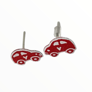 Σκουλαρίκια καρφωτά κόκκινα αυτοκινητάκια βαμμένα με Σμάλτο, χειροποίητα κοσμήματα mimitopia - σμάλτος, αυτοκινητάκια, καρφωτά, ατσάλι, boho - 2
