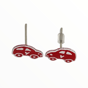 Σκουλαρίκια καρφωτά κόκκινα αυτοκινητάκια βαμμένα με Σμάλτο, χειροποίητα κοσμήματα mimitopia - σμάλτος, αυτοκινητάκια, καρφωτά, ατσάλι, boho - 3