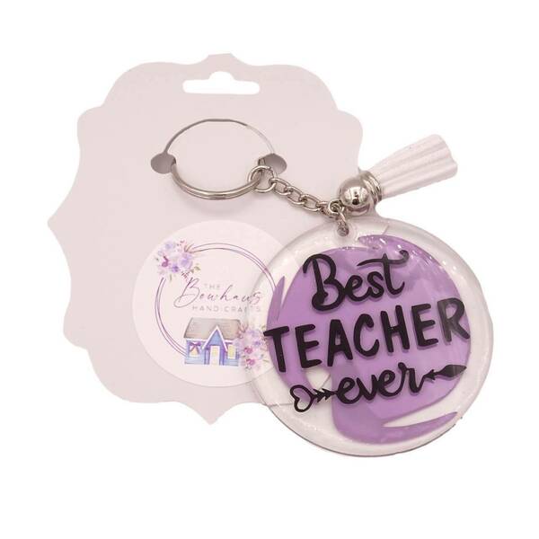 Μπρελόκ κλειδιών δώρο για την δασκαλα ασημί-λιλά - plexi glass, δώρα για δασκάλες, γούρια, σπιτιού