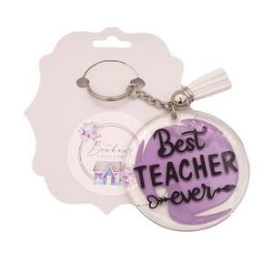 Μπρελόκ κλειδιών δώρο για την δασκαλα ασημί-λιλά - σπιτιού, plexi glass, γούρια, δώρα για δασκάλες