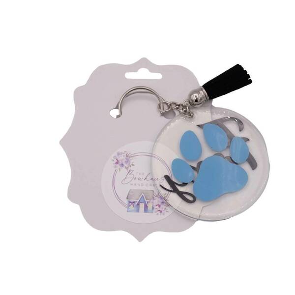 Mπρελόκ κλειδιών πατούσα-γαλάζιο - σκυλάκι, personalised, plexi glass, γούρια, σπιτιού - 2