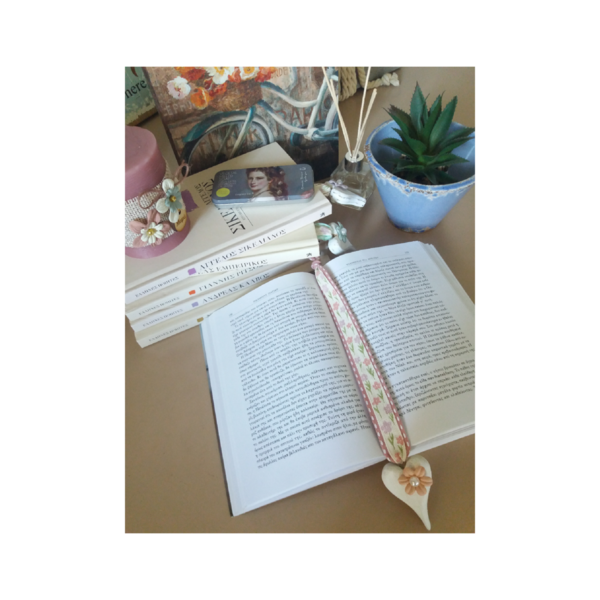 Σελιδοδείκτης ξύλινη λευκή καρδιά και λιλά λουλουδάκι δώρο για τη δασκάλα 35×4εκ.μηκος - σελιδοδείκτες, δώρα για δασκάλες, προσωποποιημένα - 4