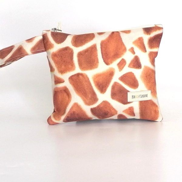 Τσαντάκι (νεσεσέρ) giraffe print-small - ύφασμα, animal print, all day, χειρός, πάνινες τσάντες