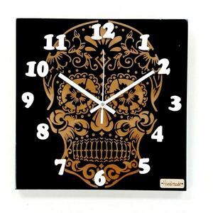 Ξύλινο ρολόι τοίχου "Gold Skull" with numbers-διαστασεις 29χ29χ2 εκ. - ξύλο, τοίχου